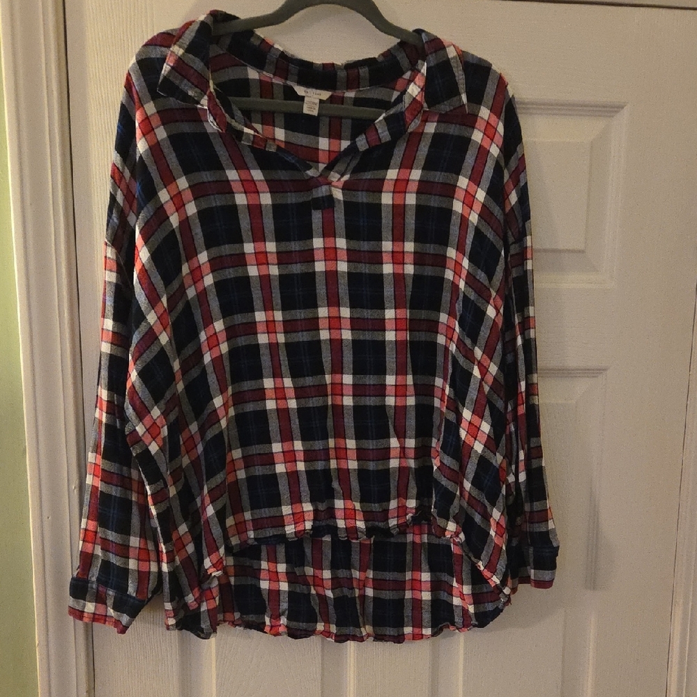 Cato Red and Blue Plaid Long Sleeve Top